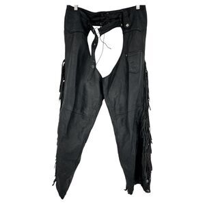 Allstate Leather chaps Black Fringe Size XL unisex lined buffalo